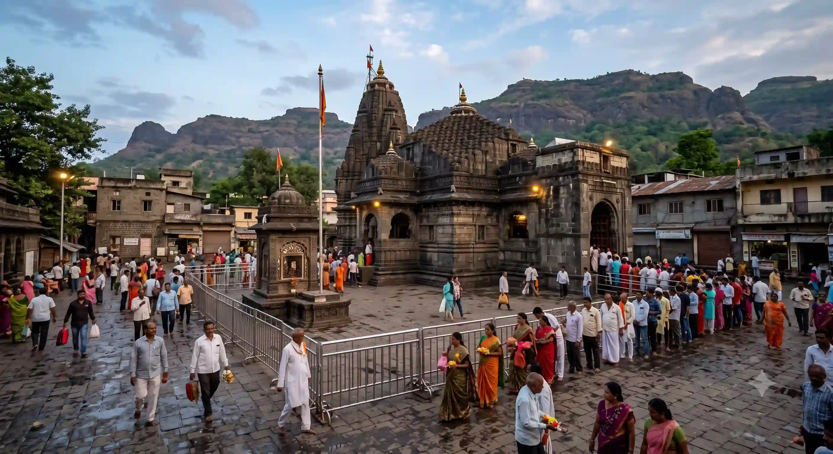 Discover the ancient aura of Sri Trimbakeshwar Jyotirlinga in Nashik, Maharashtra. Renowned for its exquisite black-stone Hemadpanthi architecture, the holy Kushavarta Kund, and its deep Vedic signifi
